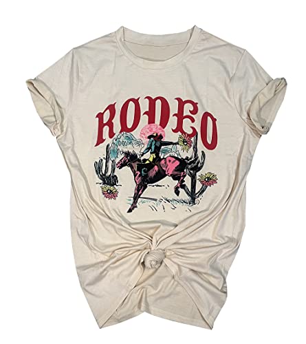 Western Cowboy Bleached T-Shirt for Women Vintage Desert Cactus Graphic Shirts Cowgirl Rodeo Casual Tee Tops（As Show2 M