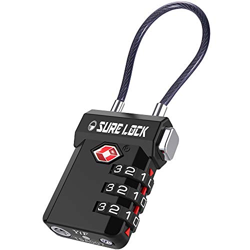 SURE LOCK TSA Approved Luggage Locks, Open Alert, Easy Read Dials, Travel Luggage Locks for suitcase, baggage locks(BLACK 1 PACK)