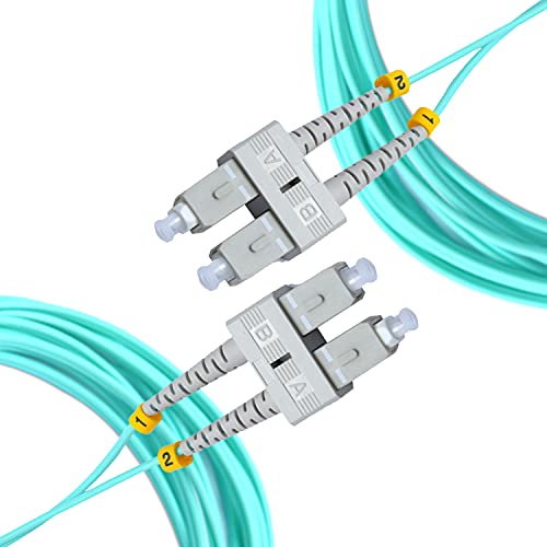 NewYork Cables Fiber Patch Cable | SC to SC Multimode Duplex OM3 50/125 Jumper Cord | 10M (32.8ft) 40gb Fiber Optic Cable (Aqua)