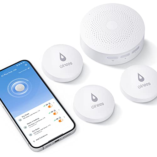 Winees WiFi Water Leak Detector, 3 Pack Water Sensors with 100dB Adjustable Alarm, Leak Alert Email&SMS Notification, 100M Transmission for Basement, Bathroom, Laundry, IFTTT, S1 Plus, 2.4G WiFi Only