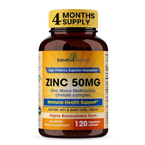 Zinc 50mg Supplement 120 Vegetarian Capsules, Zinc Highly Absorbable Supplements for Immune Support, Gluten Free