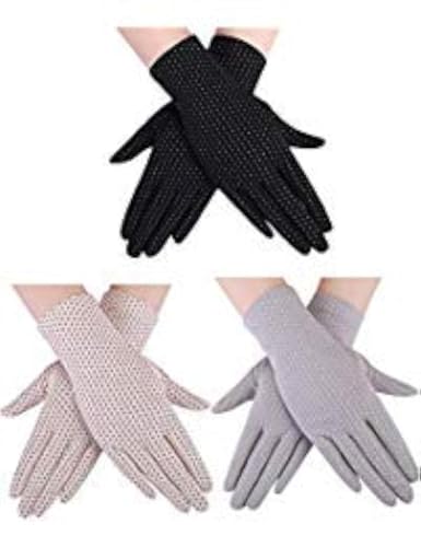 3 Pairs UV Gloves Sun Protection Women Driving Gloves Summer Sunblock Gloves for Driving Riding Outdoor (Black, Beige, Gray, Medium)
