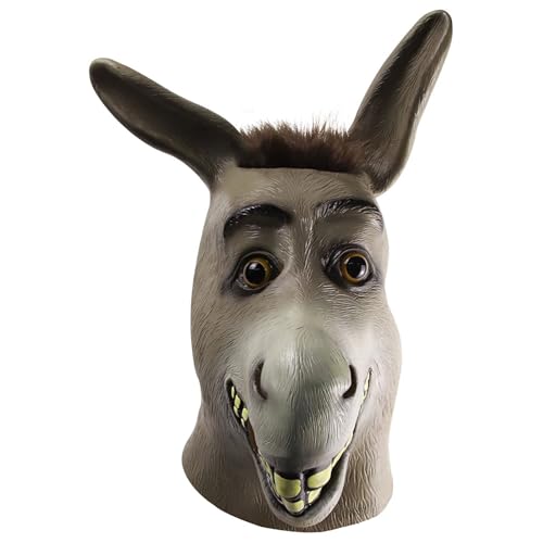 Halford Donkey Mask, Funny Donkey Full Head Mask, Latex Animal Mask Costume Cosplay Party Props for Adults (Light Grey)