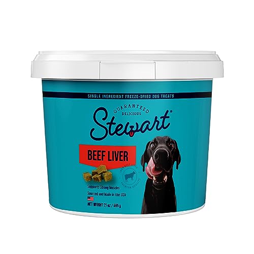 Stewart Freeze Dried Dog Treats, Beef Liver, Salmon, Chicken Liver & Chicken Breast, 4 oz, 12 oz, 14 oz, 21 oz, Resealable Tub, Grain Free & Gluten Free, Single Ingredient, Dog Training Treats