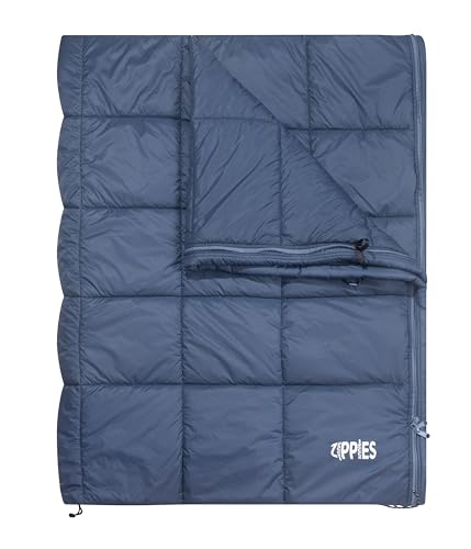 ZIPPIES 3M Thinsulate Insulation Puffy Camping Blanket for Cold Weather, Warm & Packable Camping Quilt with Zipper, Waterproof Outdoor Blanket for Hammock, Travel, Stadium, Navy