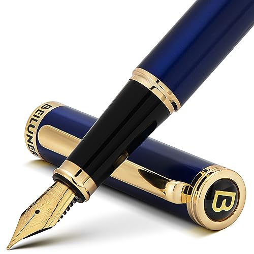 BEILUNER Blue Fountain Pen,Stunning Luxury Pen,24K Gilded Nib(Fine),Gorgeous 24K Gold Finish,German Schneider Ink Converter,Trustworthy Pen Gift for Men&Women-Elegant, Reliable,Nice Pen for Writing
