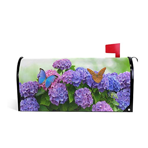 ALAZA Hydrangea Flowers with Butterflies Magnetic Mailbox Cover MailWraps Garden Yard Home Decor for Outside Standard Size-18'x 20.8'