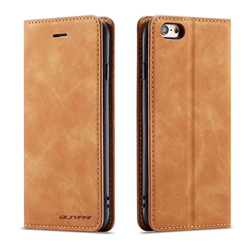 QLTYPRI iPhone 6 iPhone 6S Case, Premium PU Leather Cover TPU Bumper with Card Holder Kickstand Hidden Magnetic Adsorption Shockproof Flip Wallet Case for iPhone 6 iPhone 6S - Brown