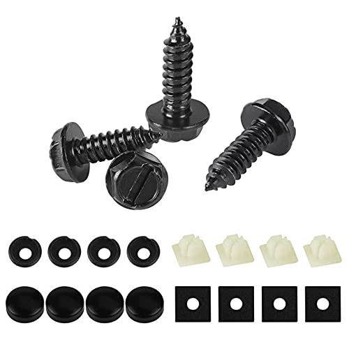 LivTee Rustproof License Plate Screws for Securing License Plates Frames and Covers on Cars and Trucks, 4 Sets Premium Stainless Steel Self Tapping Mounting Bolts (Black Zinc Plated)