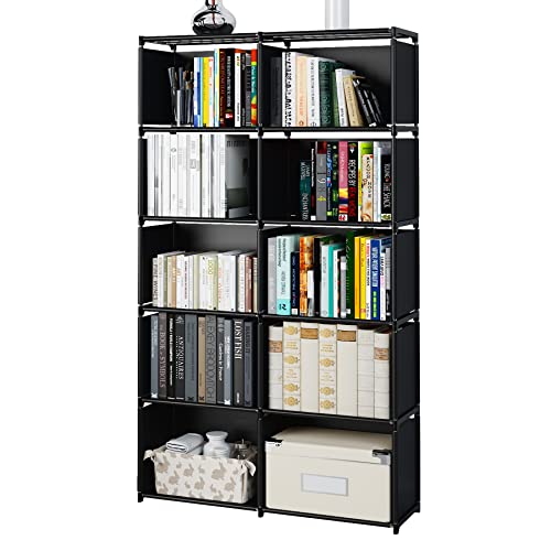 MOYIPIN Bookshelves, Assembled Storage Rack, Bedroom Living Room Vertical Cabinet Bookshelf, Double Row 10-Grid Multi-Functional Storage Equipment (Black)