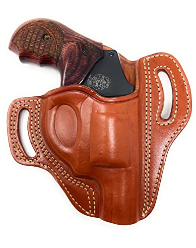Cardini Leather OWB Leather Holster for S&W J Frame, for Ruger LCR and SP101, and Other 38 Special Snub Nose Revolver up to 2.25' Barrel- Brown Right Hand