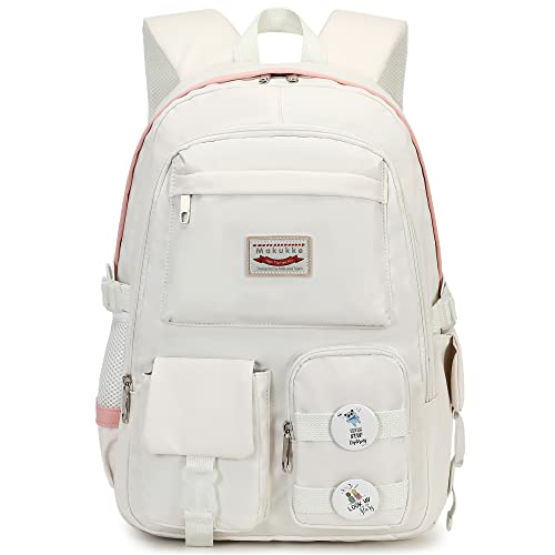 Makukke School Backpacks for Teen Girls - Laptop Backpacks 15.6 Inch College Cute Bookbag Anti Theft Women Casual Daypack,White
