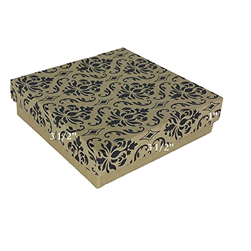 888 Display - Pack of 15 Boxes of 3 1/2' x 3 1/2' x 1'H Damask Print Cotton Filled Jewelry Boxes