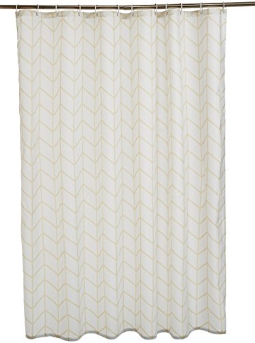 Amazon Basics Water Resistent Fabric Shower Curtain with Grommets and Hooks, Machine Washable, Natural Herringbone, 72'' x 72''