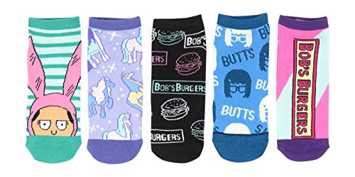 Hyp Bob's Burgers Faces Logos Juniors/Womens Ankle Socks 5 Pair Shoe Size 4-10 TV Show