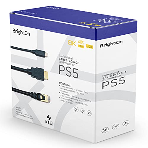 BrightOn 3 Cable Package Compatible with PS5-8K HDMI 2.1, Ethernet & USB C Cable (2 Meter Cables)
