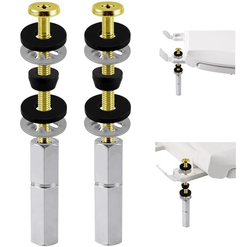 Hibbent 2 PCS Universal Toilet Seat Bolts Kit, Heavy Duty Solid Brass Toilet Bolts with Extra Long Stainless Steel Downlock Nuts Rubber Washers Gaskets, Easy to Install - Bathroom Toilet Repair Screw