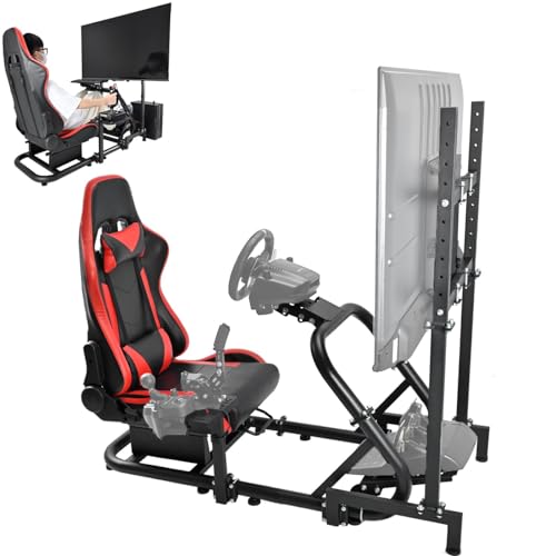 Marada Racing Cockpit with TV Stand & Red Seat Fit for G923 G920 T500,FANTEC,T3PA/TGT Stable & Strong Wheel and Pedals Not Included Driving Simulator Cockpit-54