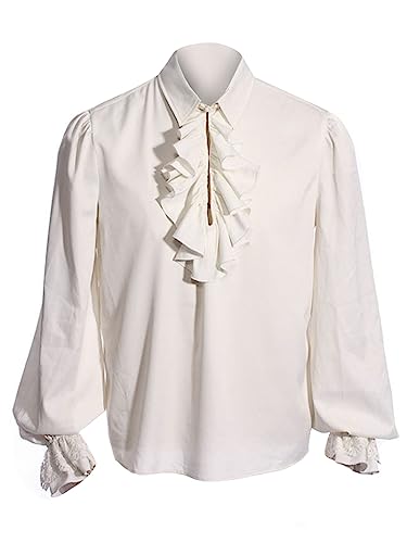 Bbalizko Mens Pirate Shirt Ruffle Victorian Renaissance Steampunk Vampire Poet Shirts Gothic Medieval Costume White