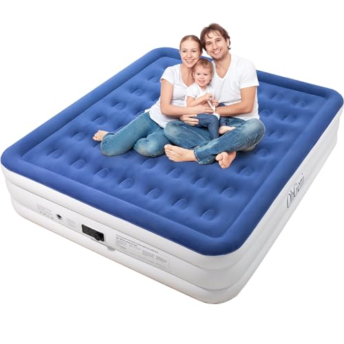 OhGeni California King Air Mattress with Built in Pump, 18 Inch Elevated Quick Inflation/Deflation Inflatable Bed,Durable Blow Up Mattresses for Camping,Travel,Home,Guests,Indoor,Blue Portable Airbed