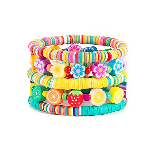 CONRAN KREMIX Colorful Beaded Stackable Bracelets Set For Women Girls SummerHeishi Stretch Bracelet Surfer Rainbow Smiley Face Bracelet Beach Accessories Y2k Jewelry