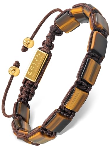RTZN Tigers Eye Bracelet for Men – Premium Artisan Handcrafted Golden Brown Bead Bracelets – Natural Stone Tiger Eye Spiritual Bracelets for Men – Beaded Bracelets for Men (Havana)