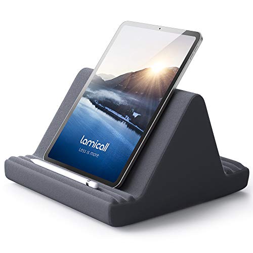 Lamicall Tablet Pillow Stand, Pillow Soft Pad for Lap - Tablet Holder Dock for Bed with 6 Viewing Angles, for 4-13' Tablets, Like iPad Pro 11, 13, Air, Mini, Kindle, Galaxy Tab, E-Reader, Dark Gray