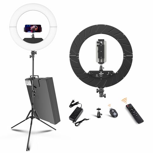 JJ JIANJIN Ring Light Kit:18'/45cm Outer 55W6700k Dimmable LED Light, Tripod Stand, Remote Controller,Box for Camera,Smartphone,YouTube,TikTok,Self-Portrait Shooting,CRI90,Black