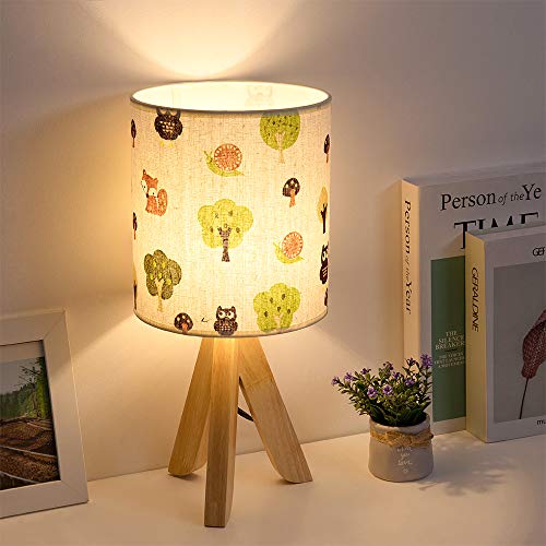 HAITRAL Tripod Table Lamp - Kids Nightstand Lamp with Fabric Cartoon Lampshade, Modern Bedside Lamp for Bedrooms Nursery Living Room Children Room Play Room Shelf