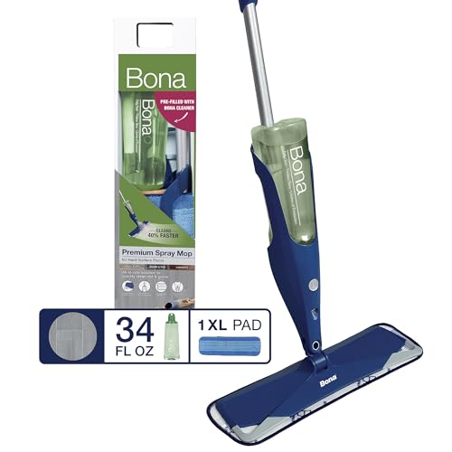 Bona Premium Multi-Surface Floor Spray Mop - Includes Multi-Surface Floor Cleaning Solution 34 fl oz and Machine Washable Microfiber Cleaning Pad - for Stone, Tile, Laminate, and Vinyl Floors