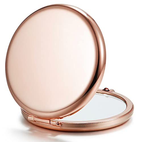 Getinbulk Compact Mirror for Purse, Double-Sided 1X/2X Magnifying Metal Pocket Makeup Mirrors(Round, Rose Gold)