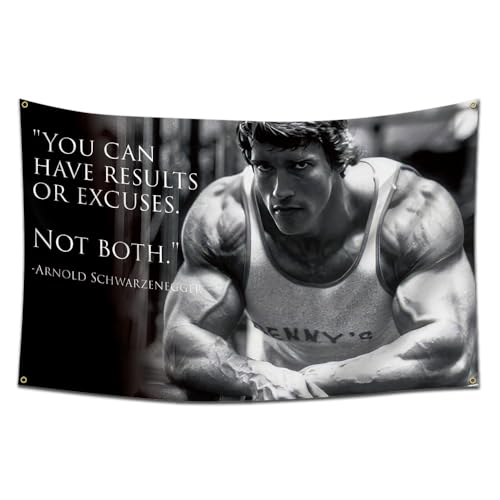 Arbinger Arnold Schwarzenegger You Can Have Results Or Excuses Not Both Banner Tapestry Flag (3x5ft, 150D Poly,Vivid Color) Wall Hanging Workout Gym Inspirational Quotes