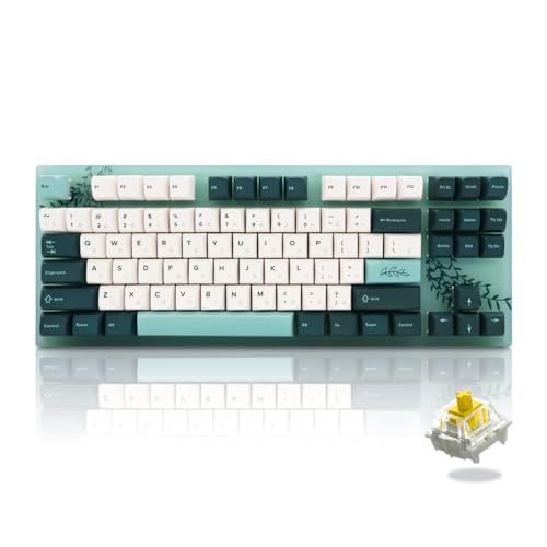 Womier K87 75% Keyboard, 87 Keys Gaming Keyboard, Hot Swappable TKL Mechanical Keyboard, RGB Keyboard with Plant Theme PBT Keycaps for PC MAC PS4 Xbox Laptop, Yellow Switch