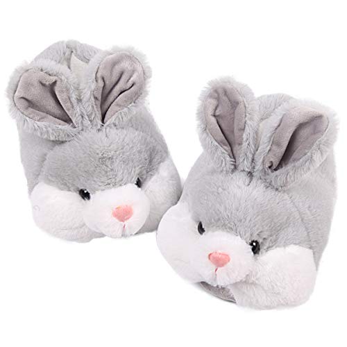 Caramella Bubble Classic Bunny Slippers for Women Funny Animal Novelty Slippers for Girls Cute Plush Rabbit Bedroom Slippers Easter Gifts Grey