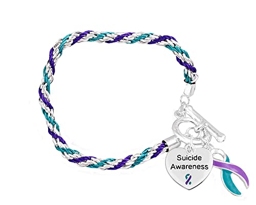 Fundraising For A Cause Suicide Awareness Teal & Purple Rope Bracelet - Purple and Teal Ribbon Bracelet for Suicide Awareness - Perfect for Support Groups and Gift-Giving, Events and Fundraising
