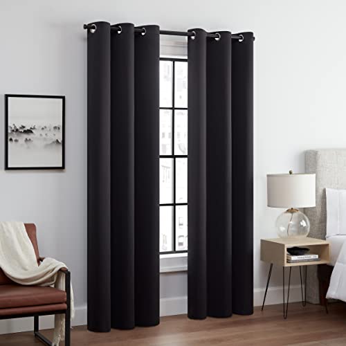 ECLIPSE Andover Solid Tripleweave Thermal Blackout Grommet Curtains for Bedroom (2 Panels), 42 in x 84 in, Black