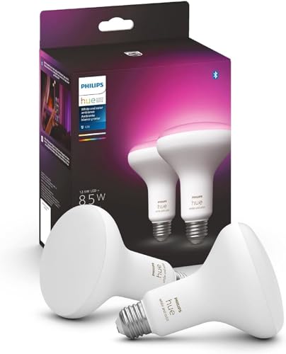 Philips Hue White and Color Ambiance BR30 LED Smart Bulbs, 16 Million Colors (Hue Hub Required), Bluetooth Compatible, Compatible with Alexa, Google Assistant, and Apple HomeKit, E26 Base, 2-Pack