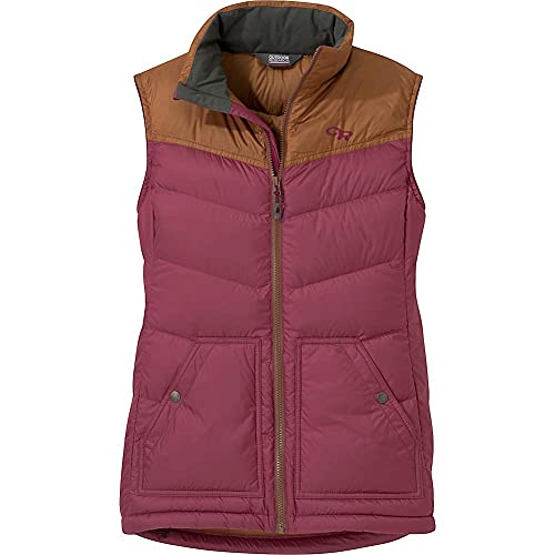 Outdoor Research Womens Transcendent Down Vest (Large, Sand Print/Storm)