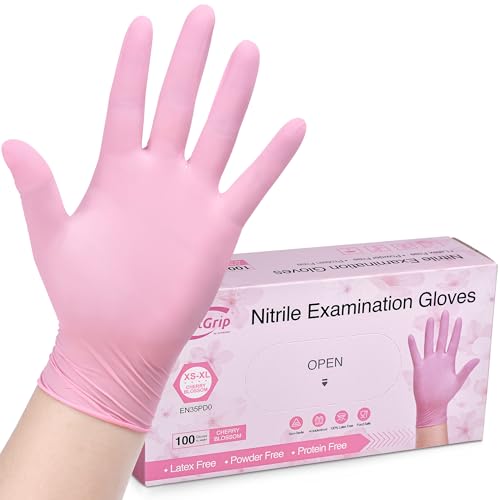 SwiftGrip Pink Disposable Gloves, 3-mil, medical exam gloves Disposable Latex Free, Gloves for Cleaning & Esthetician, Pink Rubber Gloves, Pink Cleaning Gloves, Powder-Free, 100-ct Box (Small)