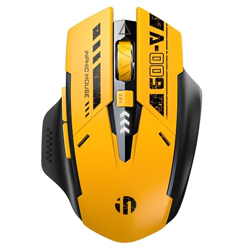 Bluetooth Mouse,Rechargeable Wireless Mouse with Tri-Mode (BT 5.0/4.0+2.4GHz), Visible Battery Level, Ergonomic Design Silent Wireless Mouse for Laptop and PC(Yellow)