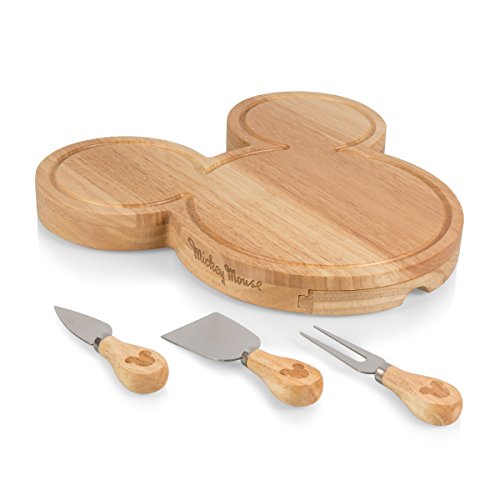 PICNIC TIME Disney Mickey Mouse Head Shaped Cheese Board and Knife Set, Charcuterie Board Set, Wood Cutting Board with Cheese Knives, (Parawood)