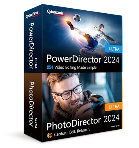 CyberLink PowerDirector and PhotoDirector 2024 Ultra | Easy AI Video Editing and AI Photo Editing Software for Windows | Slideshow | Screen Recorder [Retail Box with Download Card]