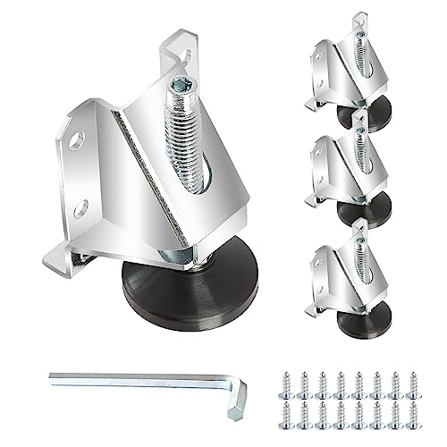 POWERTEC 71136 Leg Leveler, Adjustable Leveling Feet Kit with Screws and Lock Nuts, Heavy Duty Furniture Leveler with Non-Marring Pads for Tables, Cabinets, Work Benches, Furniture, 4 Pack, Silver