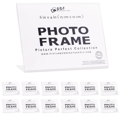 pbf 6x4 Clear Picture Frame | 6 x 4 Acrylic Picture Frame | Horizontal Acrylic Stands for Display | Plastic Photo Frame | Slanted Plastic Picture Frames for Table Sign, QR Code Display (12-Pack)