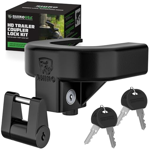 Rhino USA Trailer Hitch Coupler Lock Kit (for 2-5/16' Trailers) Heavy Duty Anti-Theft Tongue Locks for Boat, RV, Travel Trailers & More - Reinforced Solid Steel for Ultimate Peace of Mind!