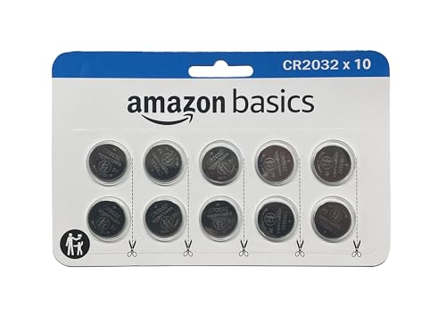 Amazon Basics 10-Pack CR2032 Lithium Coin Cell Battery, 3 Volt, Long Lasting Power, Mercury-Free