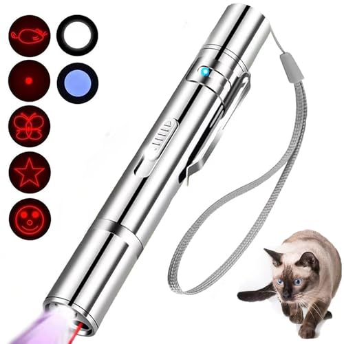Cat Toys,Laser Pointer Cat Toy,Cat Pointer Toy,Long Range 7 Modes Lazer Projection Playpen for Kitten Outdoor Pet Chaser Tease Stick Training Exercise,USB RechargeSmall Laser Presentation Clicker Pen