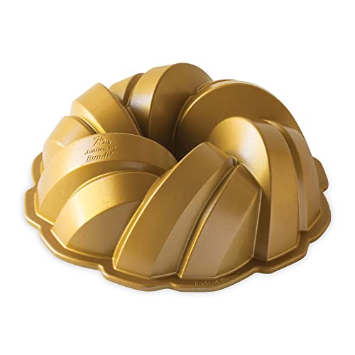 Nordic Ware NW 95577 75th Anniversary Braided Rope Bundt Cake Pan, Gold 12 Cup Capacity