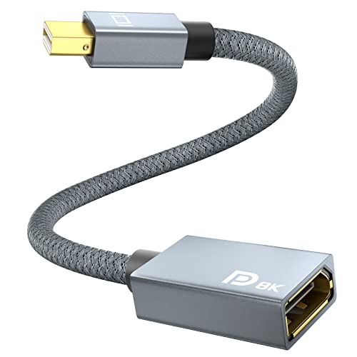 8K Mini DisplayPort to DisplayPort Adapter, Mini DP Male to DP 1.4 Female Converter, Support 8K@60Hz, 4K@144Hz, 2K@240Hz, HDR, FreeSync, G-SYNC for Thunderbolt 2, PC, Surface Pro, Monitor, Graphics