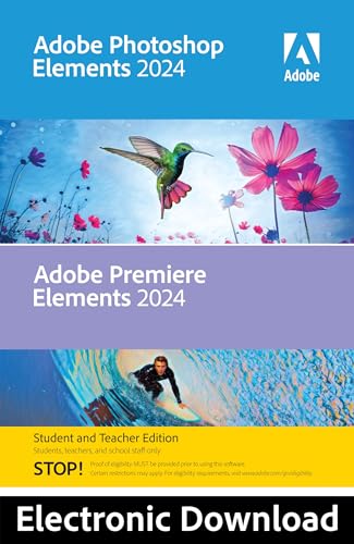 Adobe | Photoshop Elements 2024 & Premiere Elements 2024 Student & Teacher Edition | PC Code | Software Download | Photo Editing | Video Editing [PC Online code]